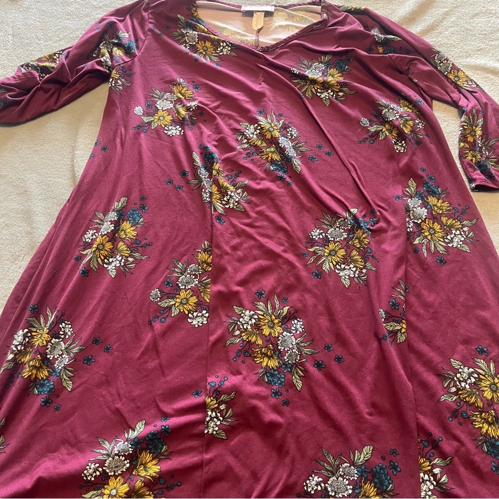 Floral Long Sleeve Dress in Burgundy